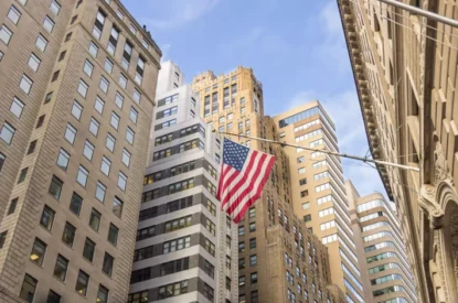 Vista de Wall Street, o distrito monetário de Nova York