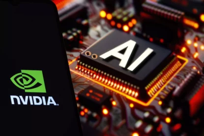 Imagem mostra chip com a marca Nvidia instalada em placa de computador.